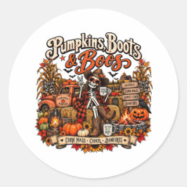 Pompoenen Laarzen & Boze Geesten Skelet Halloween Ronde Sticker
