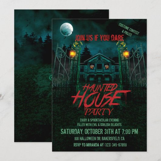 Pompoenen Maan Vleermuizen Halloween Feest I Kaart (Voorkant / Achterkant)