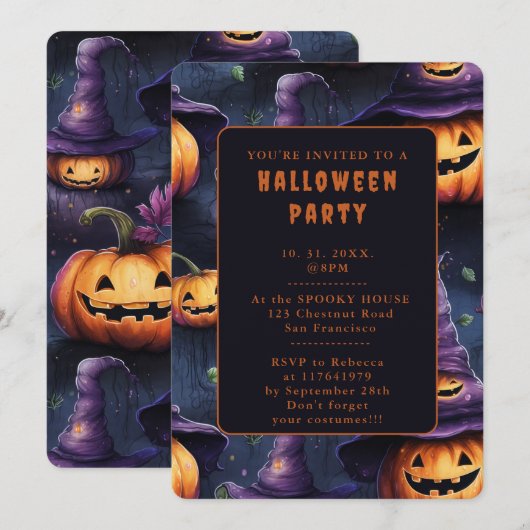 Pompoenen Magic Petten Halloween Uitnodiging Kaart (Voorkant / Achterkant)