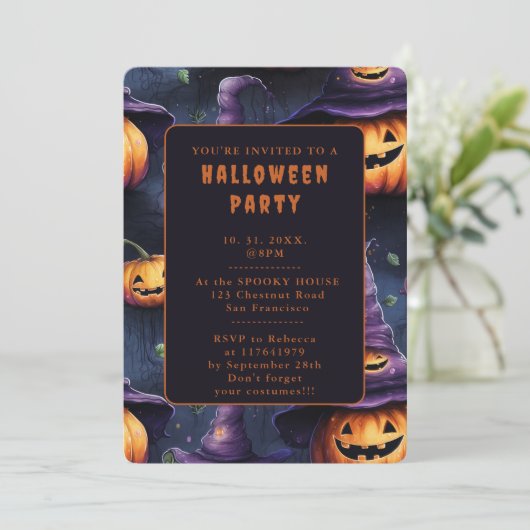 Pompoenen Magic Petten Halloween Uitnodiging Kaart (Staand voorkant)