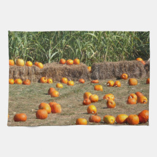 Pompoenen, maïs en hooi herfst oogst fotografie theedoek