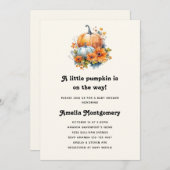 Pompoenen met bloemen en gebladerte Baby shower Kaart (Voorkant / Achterkant)