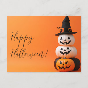 Pompoenen met een heks Pet Halloween Wenskaart Briefkaart