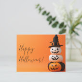 Pompoenen met een heks Pet Halloween Wenskaart Briefkaart (Staand voorkant)