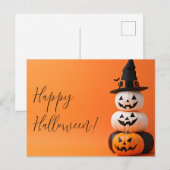 Pompoenen met een heks Pet Halloween Wenskaart Briefkaart (Voorkant / Achterkant)