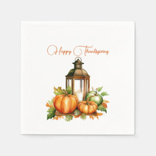 Pompoenen met lantaarn & kaars Happy Thanksgiving Servet