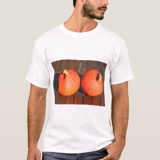 Pompoenen op een houten tafel t-shirt