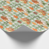 Pompoenen op groen- en witchequepapier cadeaupapier (Hoek)