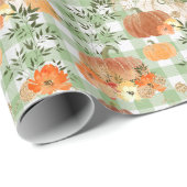Pompoenen op groen- en witchequepapier cadeaupapier (Rol Hoek)