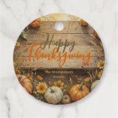 Pompoenen op Rustic Barn Wood Thanksgiving Bedankjes Labels (Voorkant)