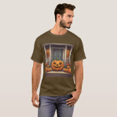 Pompoenen op veranda Halloween T-shirt (Voorkant volledig)