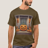 Pompoenen op veranda Halloween T-shirt (Voorkant)