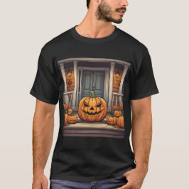 Pompoenen op veranda Halloween zwart T-shirt