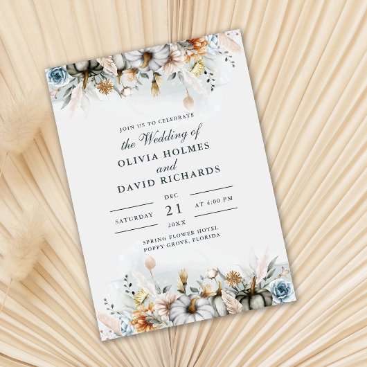 Pompoenen op Wildflower Meadow Bruiloft Kaart