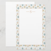 Pompoenen Oranje Blauw Zachte Kleuren Monogram Vin Briefpapier (Voorkant / Achterkant)