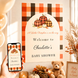 Pompoenen oranje kariert welkom Baby Shower Poster