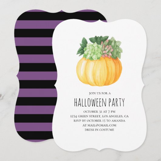 Pompoenen. Paarse en zwarte Halloween-partij Kaart (Voorkant / Achterkant)