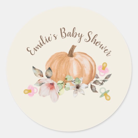 Pompoenen Pacifiers Bloemen Herfst Baby shower Ronde Sticker (Voorkant)