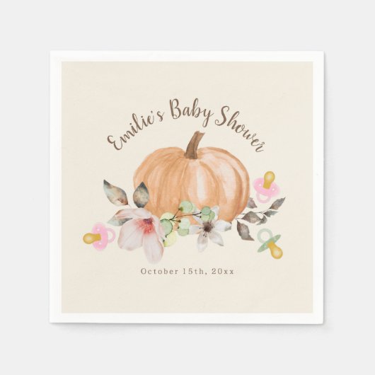 Pompoenen Pacifiers Bloemen Herfst Baby shower Servet (Voorkant)