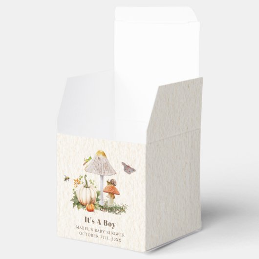 Pompoenen Paddestoel Woodland Insects Boy Baby sho Bedankdoosjes (Geopend)