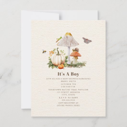 Pompoenen Paddestoel Woodland Insects Boy Baby sho Kaart (Voorkant)