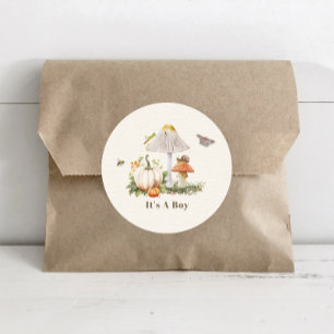 Pompoenen Paddestoel Woodland Insects Boy Baby sho Ronde Sticker