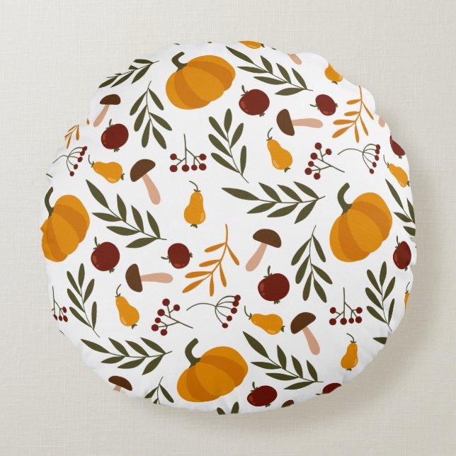 Pompoenen, Pomegranaten en peren Rond Kussen (Voorkant)