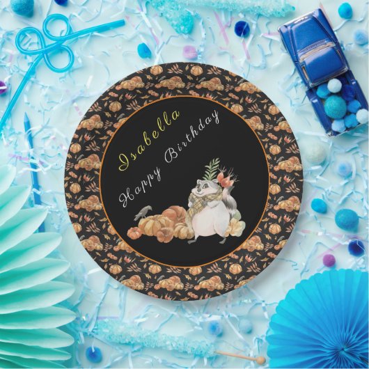 Pompoenen Raccoon aanpassen Tekst en kleur Papieren Bordje (Feest)