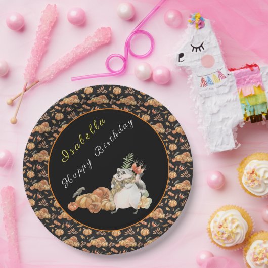 Pompoenen Raccoon aanpassen Tekst en kleur Papieren Bordje (Feest)