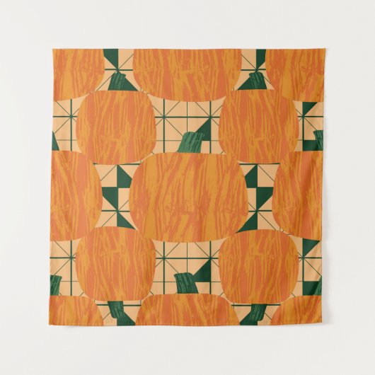 Pompoenen: Retro geometrische driehoek. Wandkleed (Voorkant)