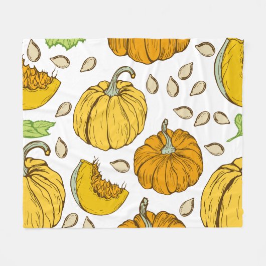 Pompoenen Retro Schets: Thanksgiving Patroon. Fleece Deken (Voorkant (Horizontaal))
