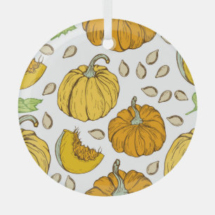 Pompoenen Retro Schets: Thanksgiving Patroon. Glas Ornament