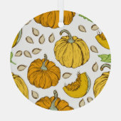 Pompoenen Retro Schets: Thanksgiving Patroon. Glas Ornament (Achterkant)