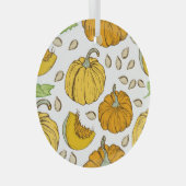 Pompoenen Retro Schets: Thanksgiving Patroon. Glas Ornament (Voorkant Rechts)