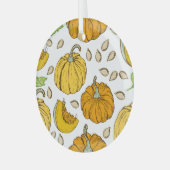 Pompoenen Retro Schets: Thanksgiving Patroon. Glas Ornament (Voorkant links)