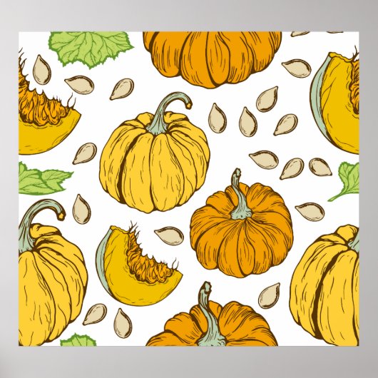 Pompoenen Retro Schets: Thanksgiving Patroon. Poster (Voorkant)