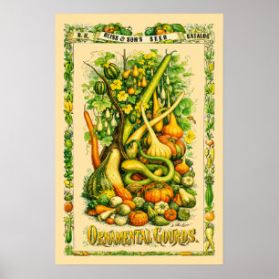 Pompoenen Retro Victoriaanse tijdperk botanische k Poster
