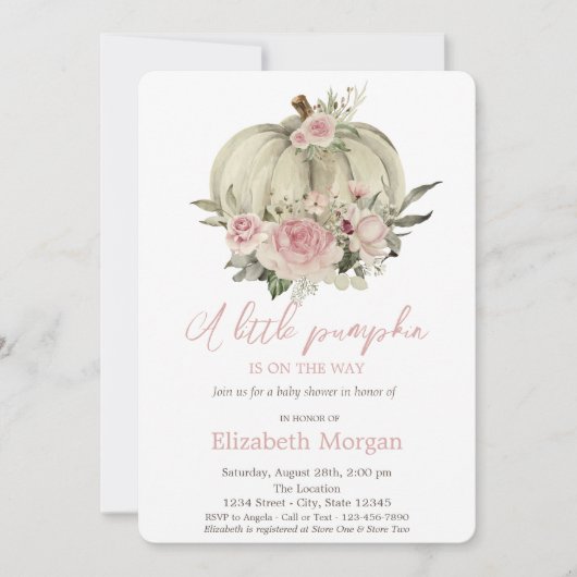 Pompoenen, roze rozen, Waterverf Baby shower Kaart (Voorkant)