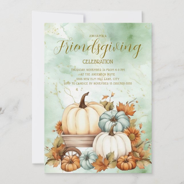 Pompoenen Rustic Salie Groen Witte Friendsgiving (Voorkant)