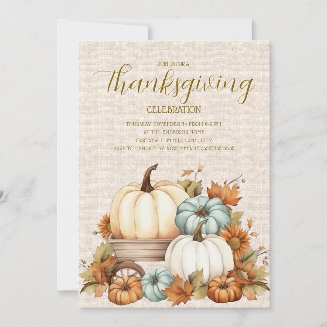 Pompoenen Rustic Teal Wit Thanksgiving  (Voorkant)