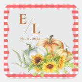 Pompoenen Rustieke Herfst Monogram Huwelijksenvelo Vierkante Sticker (Voorkant)