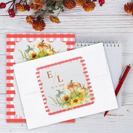Pompoenen Rustieke Herfst Monogram Huwelijksenvelo Vierkante Sticker