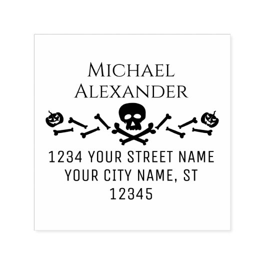 Pompoenen Schedel Botten Halloween Naam Retouradre Zelfinktende Stempel (Design)