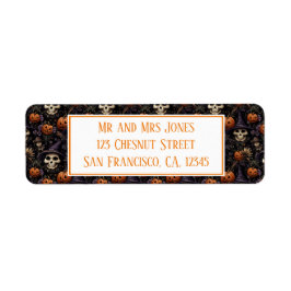 Pompoenen Schedels Bloemen Halloween Etiket