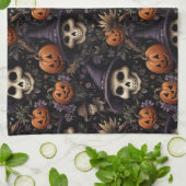 Pompoenen Schedels Bloemen Halloween Theedoek (Gevouwen)