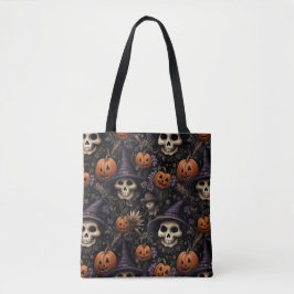 Pompoenen Schedels Bloemen Halloween Tote Bag
