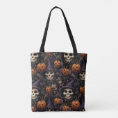 Pompoenen Schedels Bloemen Halloween Tote Bag (Achterkant)