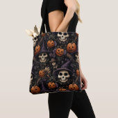 Pompoenen Schedels Bloemen Halloween Tote Bag (Dichtbij)