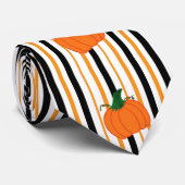 Pompoenen Sinaasappel Zwart Wit Verticale Strepen Stropdas (Opgerold)