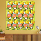 Pompoenen, Soep en Gestreepte Achtergrond Canvas Afdruk (Insitu (Woonkamer))